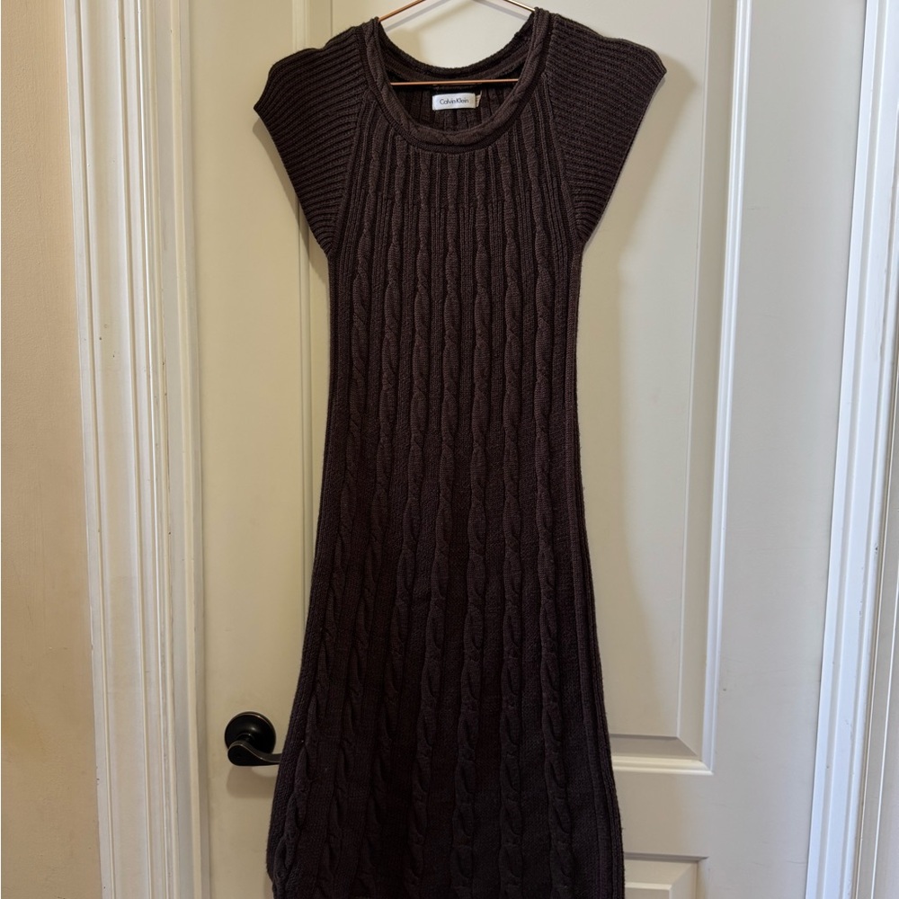 Calvin Klein Brown Ribbed Sheath Dress Cap Sleeve